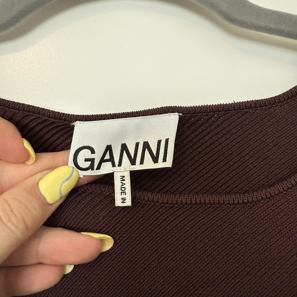 Ganni Ruched Ribbed-Knit Asymmetrical Mini Dress NWOT Size XL $445 MSRP - Picture 5 of 7